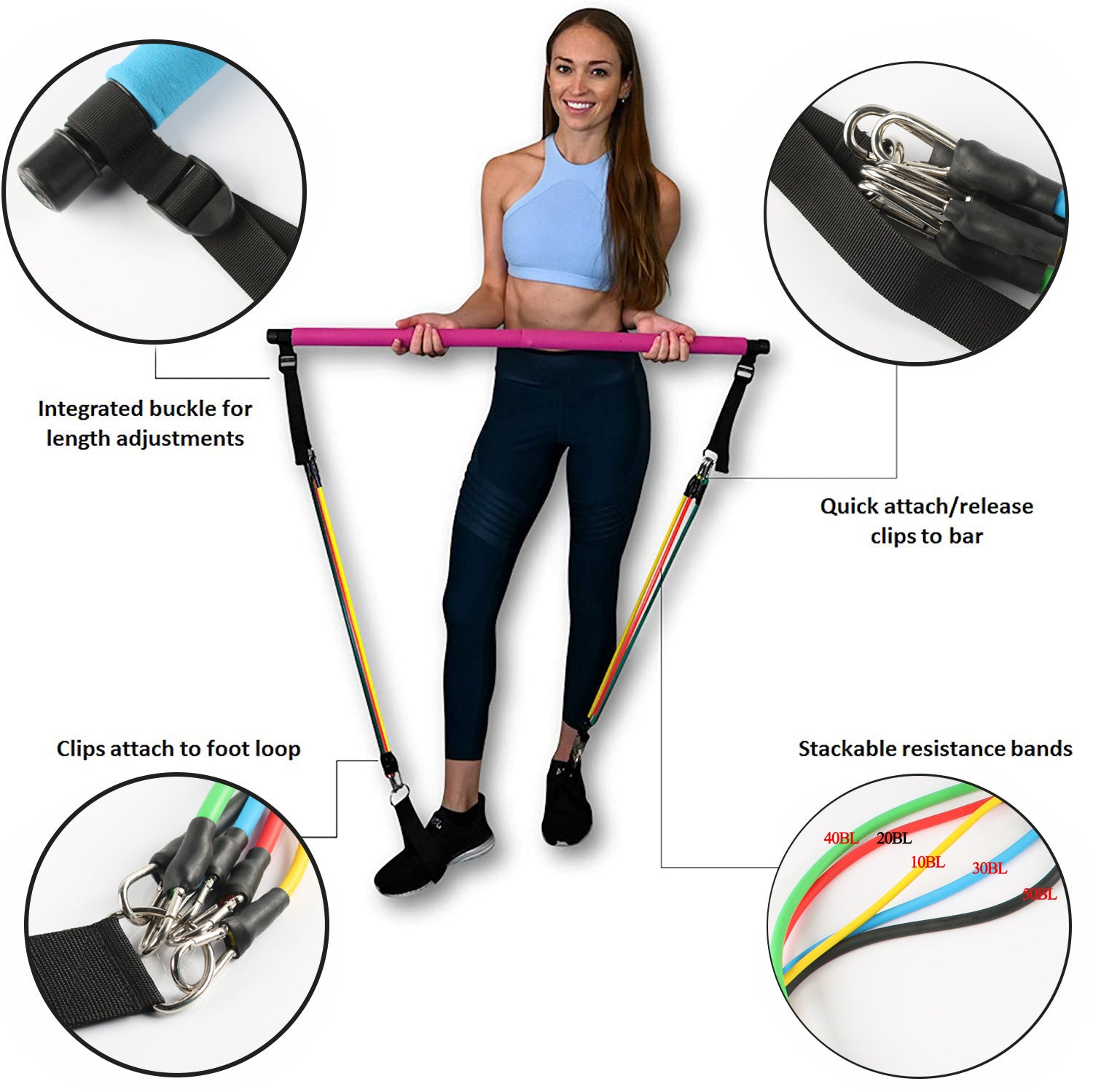 Fitness Yoga Pilates Bar – Portable Resistance Band Trainer for Home Workouts - Prime Ritual